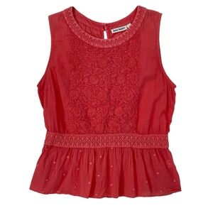 Roberta‎ Roller Rabbit Salmon Pink Embroidered Polka Dot Peplum Tank Top SZ M